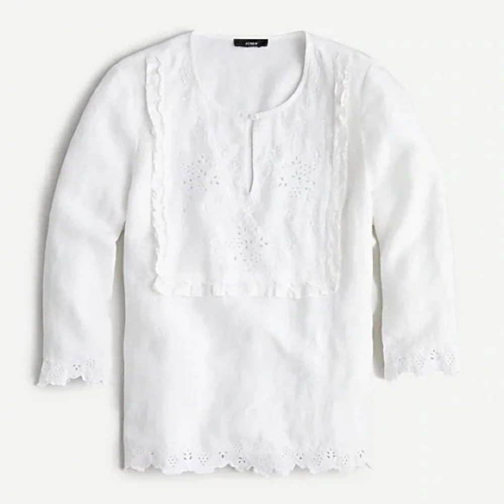 J.Crew Embroidered linen tunic top White